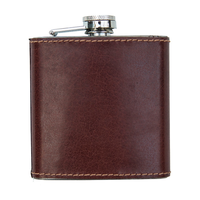Personalised 6oz Hip Flask with Engraved Leather Sleeve
