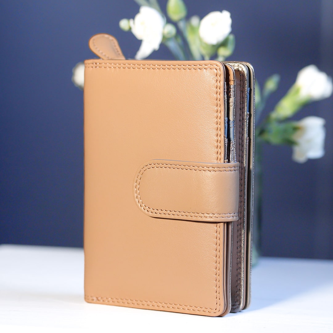 a peach leather purse for women