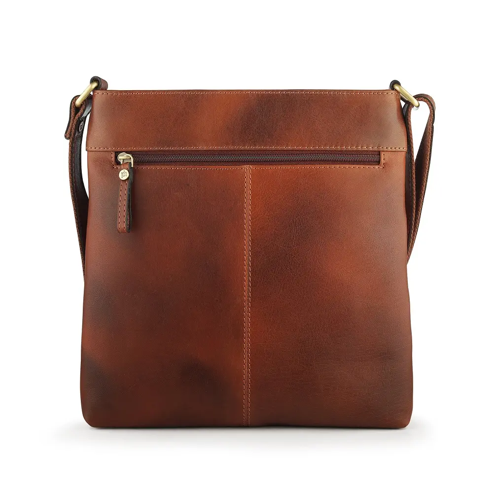 Leather Crossbody Bag Ridgeback-2 Rear view of the Boho Layered Leather Bag - Ridgeback, showcasing the smooth leather finish and zipped rear compartment for secure storage.