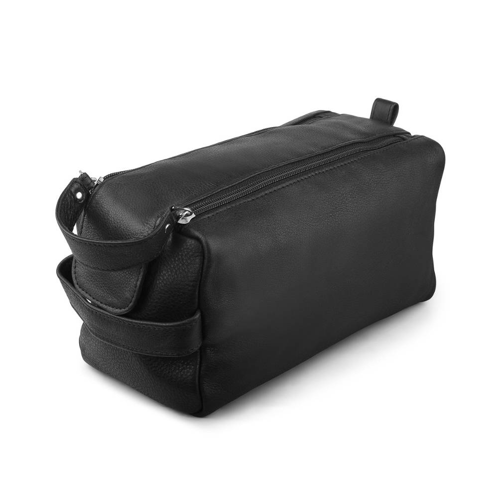 Leather Wash Bag with Double Zipper - Black 917 (2)