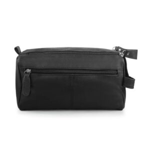 Leather Wash Bag with Double Zipper - Black 917 Black Leather wash bag for men