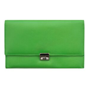 Travel Wallet Leather green a green leather travel wallet with a centre metal button