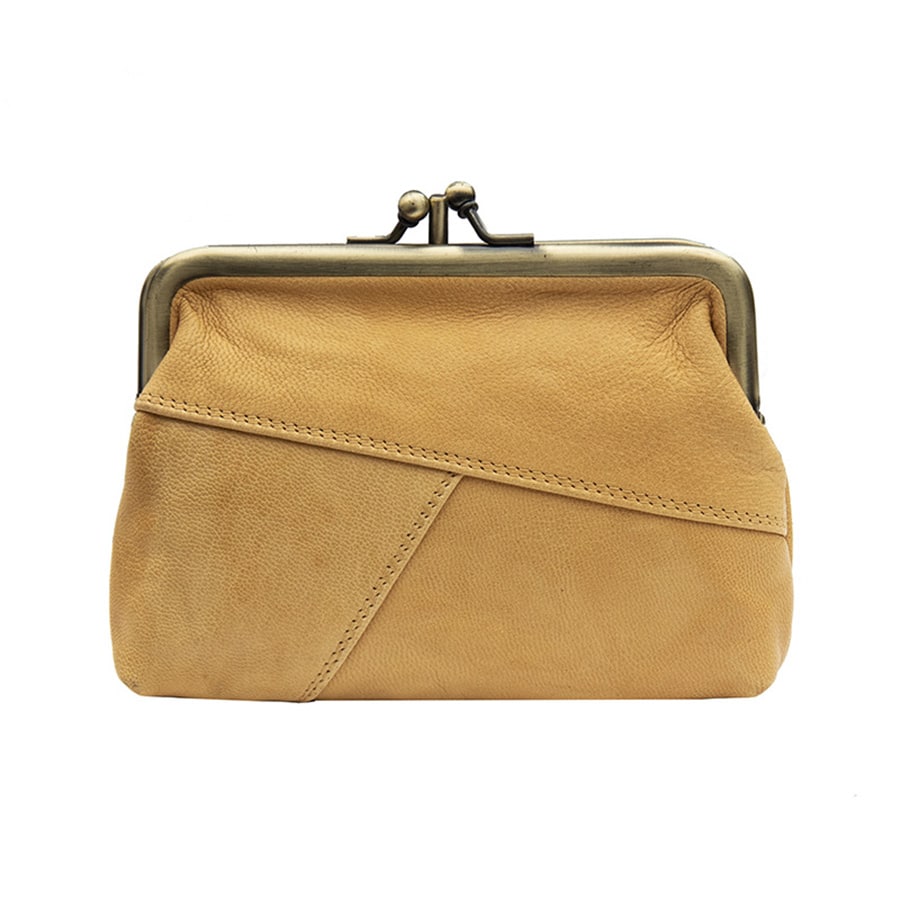 Mustard Clip Top Leather Purse
