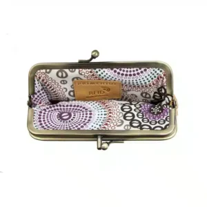 Mustard Clip Top Leather Purse fabric lining