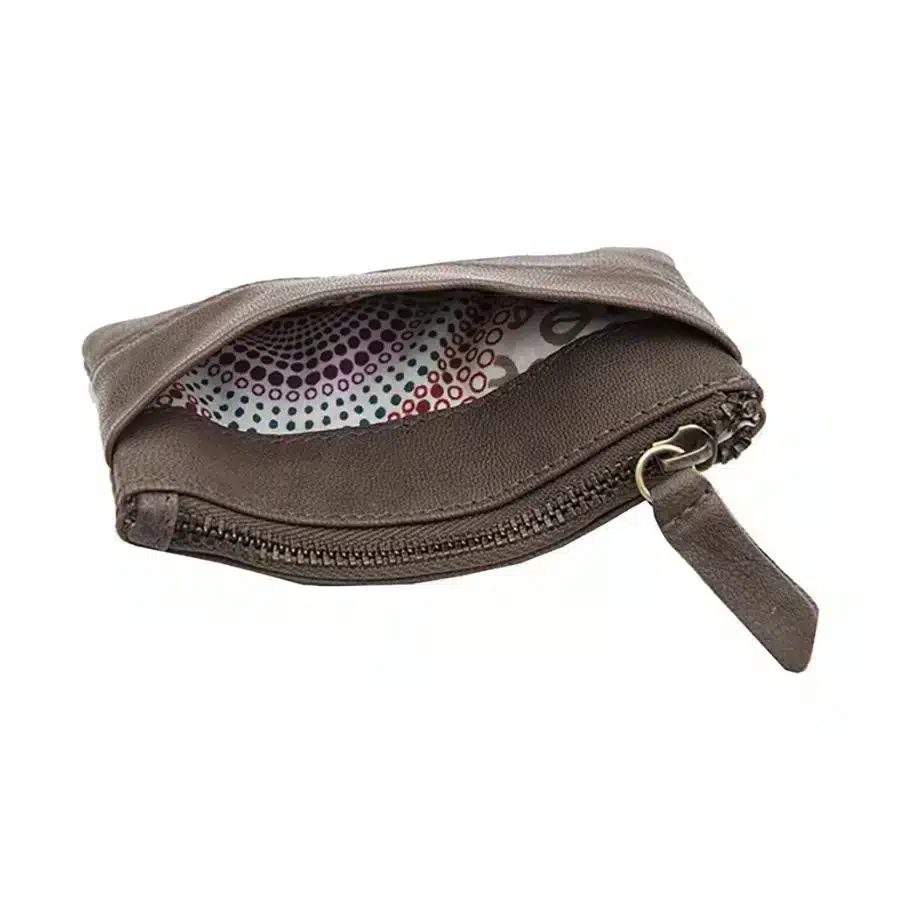 6502-ms-w3.webp Mushroom Brown Leather Pouch side open view