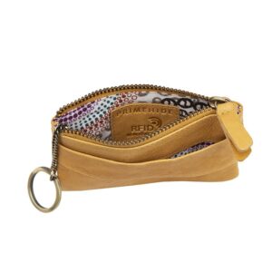 Yellow Leather Pouch | RFID Secure | Zip Purse & Keyring. top open view