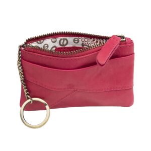 Rhubarb Leather Pouch, open view with keychain