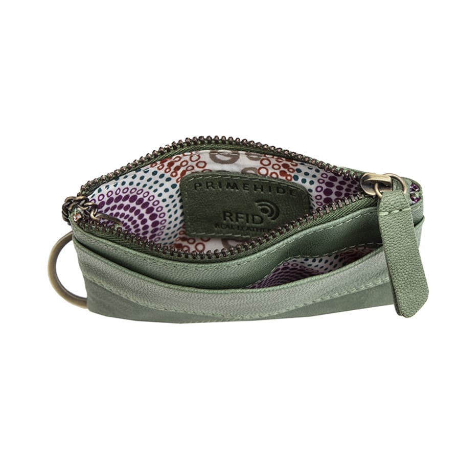 6502-s-w4.jpg Sage Leather Pouch | RFID Secure | Coin Purse & Keyring, fabric lined