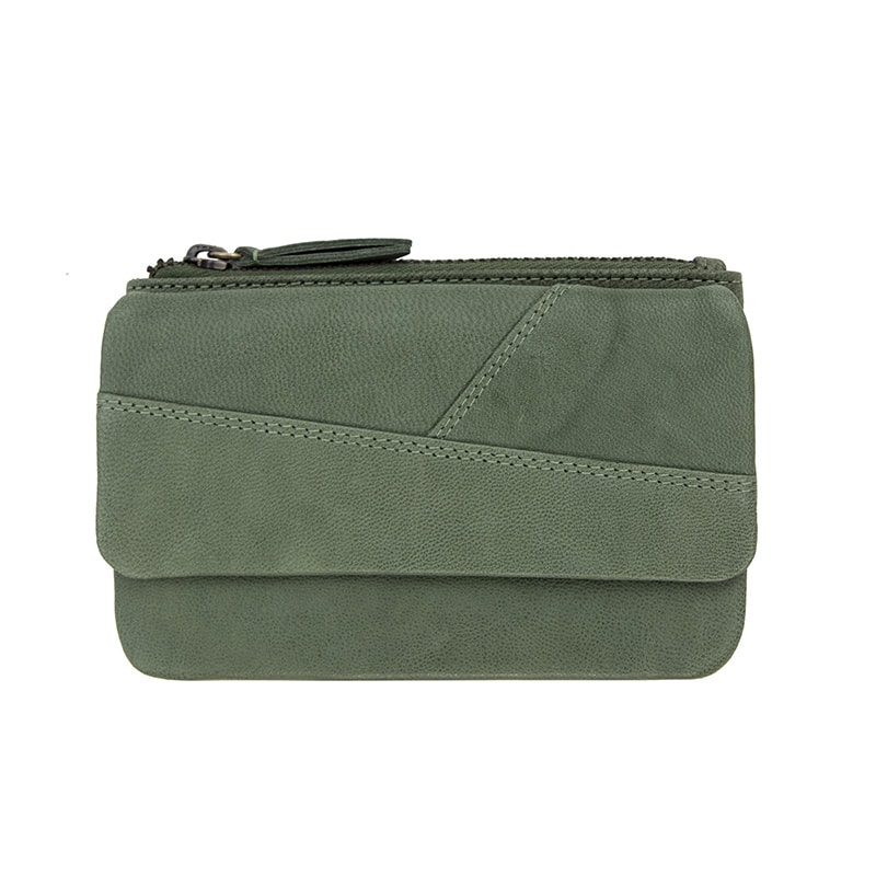 Green Leather Pouch with Keychain | RFID Secure