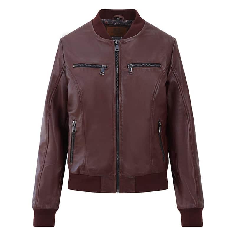 Leather Bomber Jacket Gabby Wine