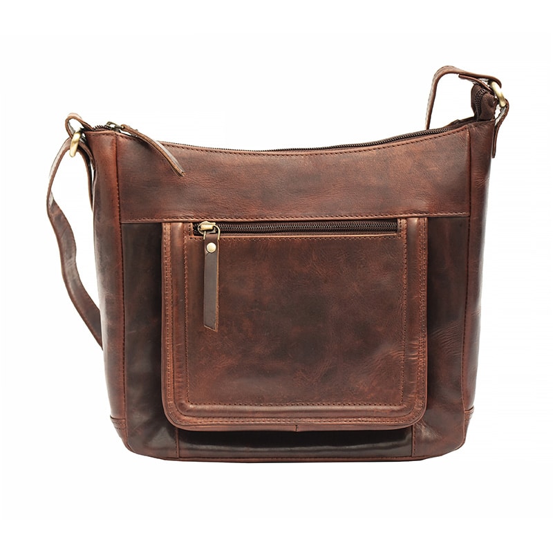 Roma Front Pocket Crossbody Bag Brown