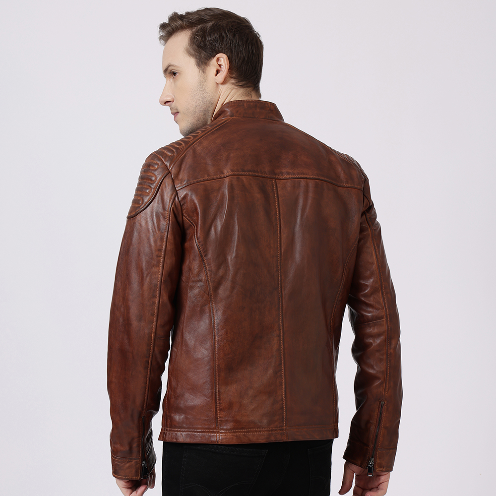 Leather Biker Jacket Thomas Antique Brown