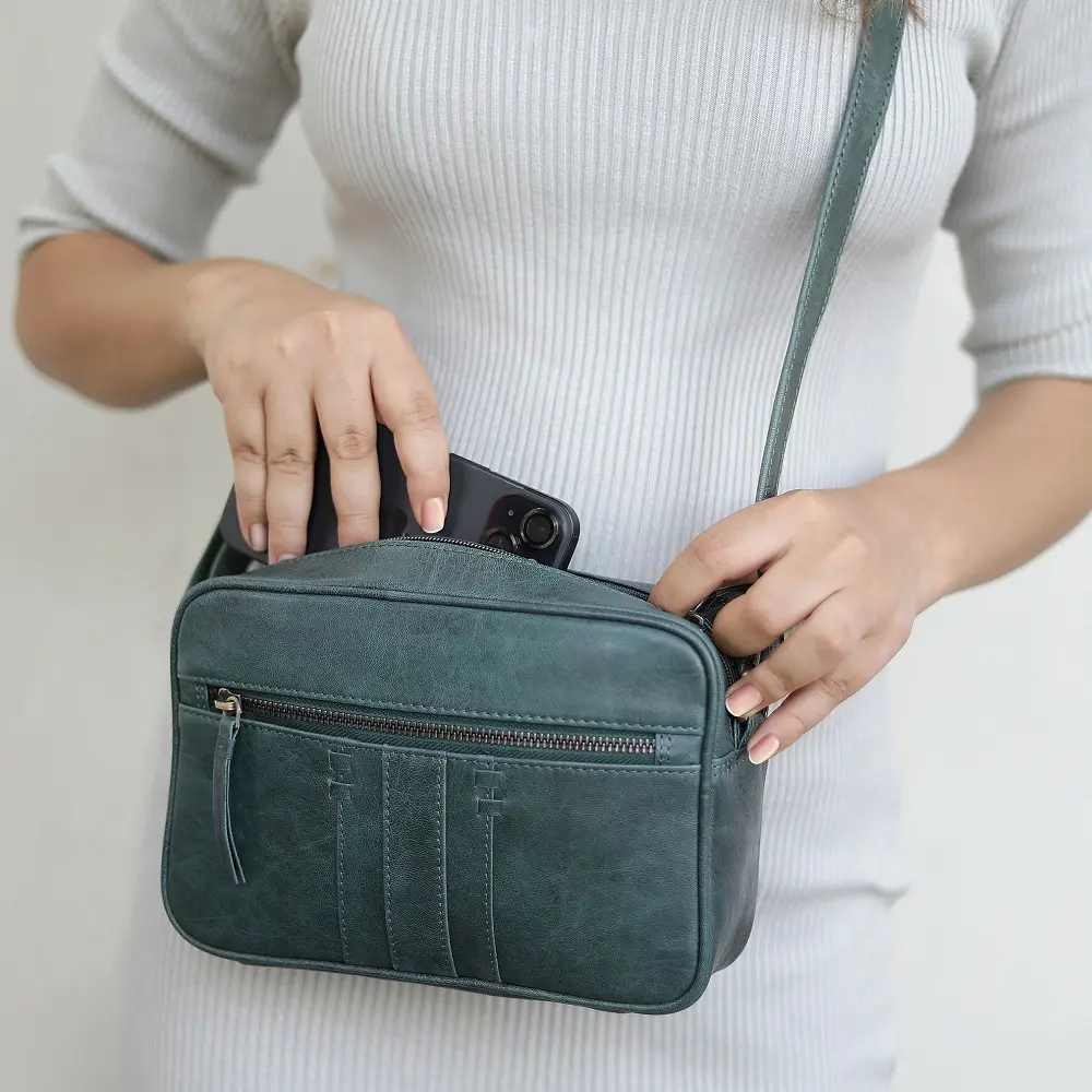 Leather Crossbody Bag Arizona Green-6