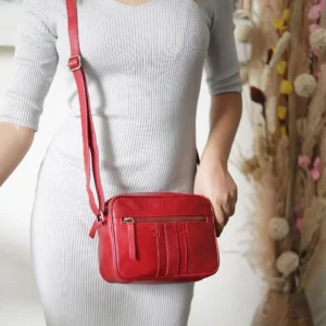 Leather Crossbody Bag Arizona Red-8