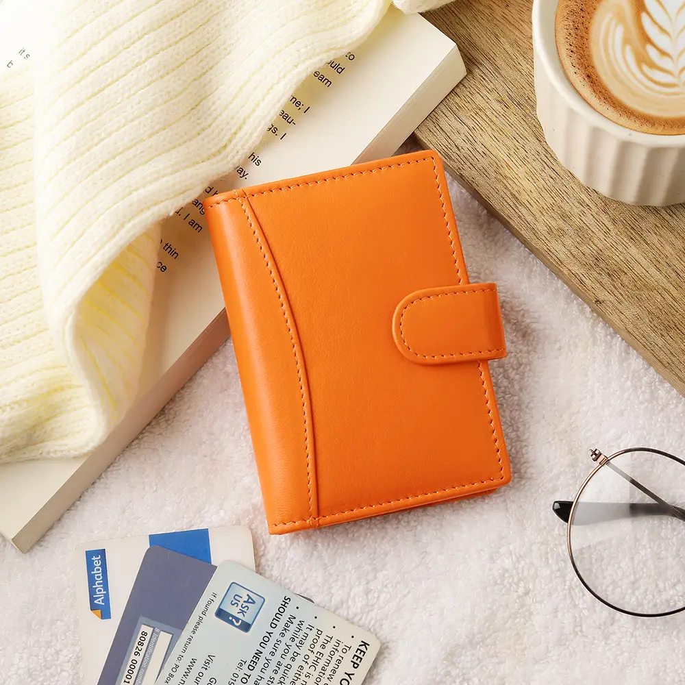 Orange Compact Leather Credit Card Holder 5