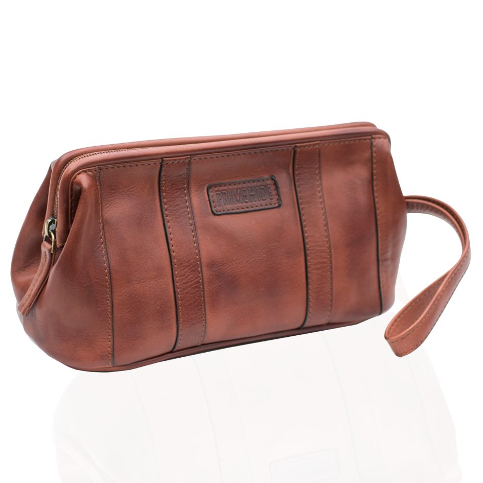 Ridgeback Leather Frame Toiletry Washbag Brown