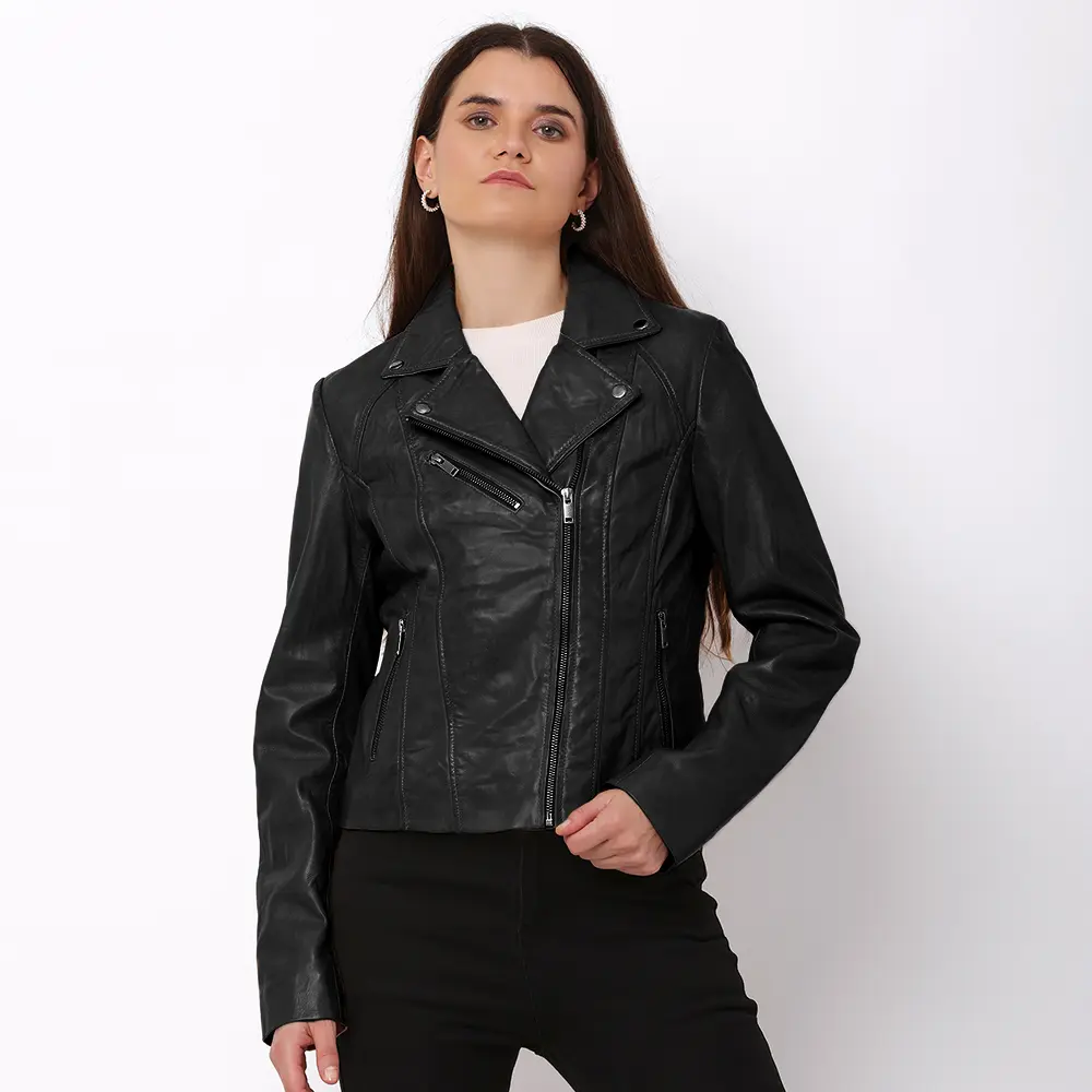 Leather Biker Jacket Yvonne Black