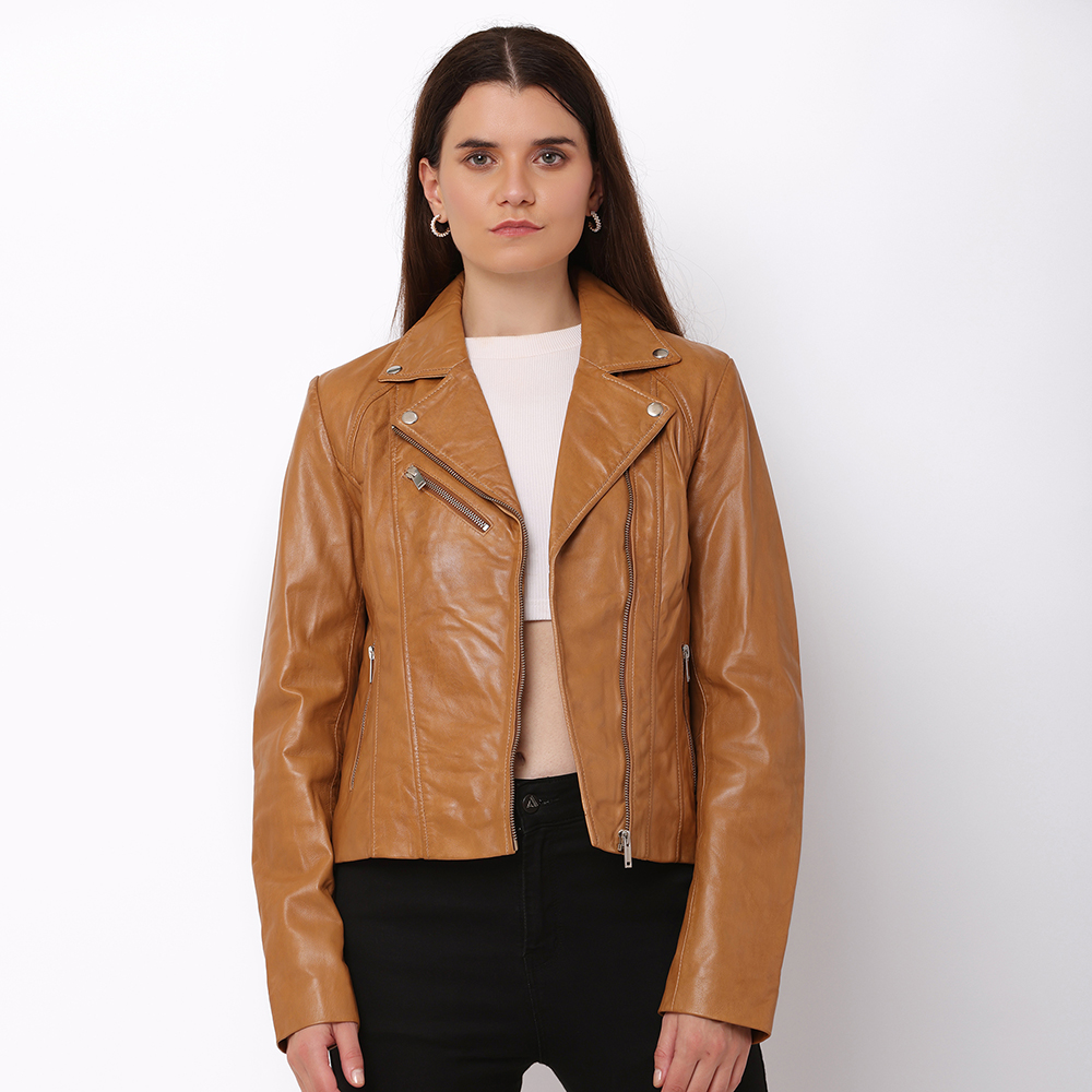 Leather Biker Jacket Yvonne Cognac