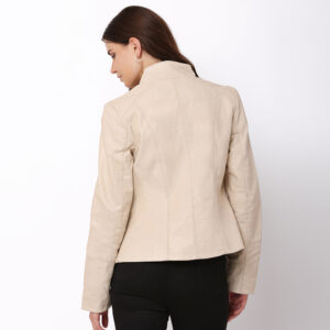 Women's Cream Leather Jacket - Reilly 4