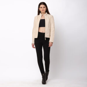 Women's Cream Leather Jacket - Reilly 5