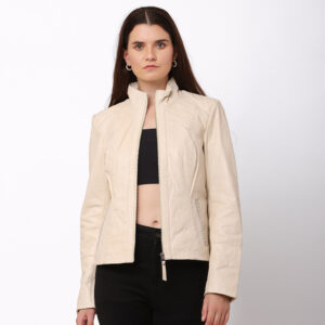 Women's Cream Leather Jacket - Reilly 7