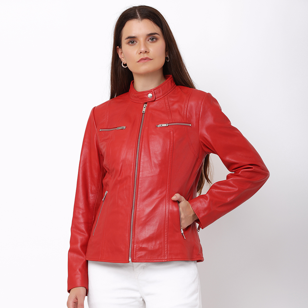 Racer Leather Jacket Celine Red