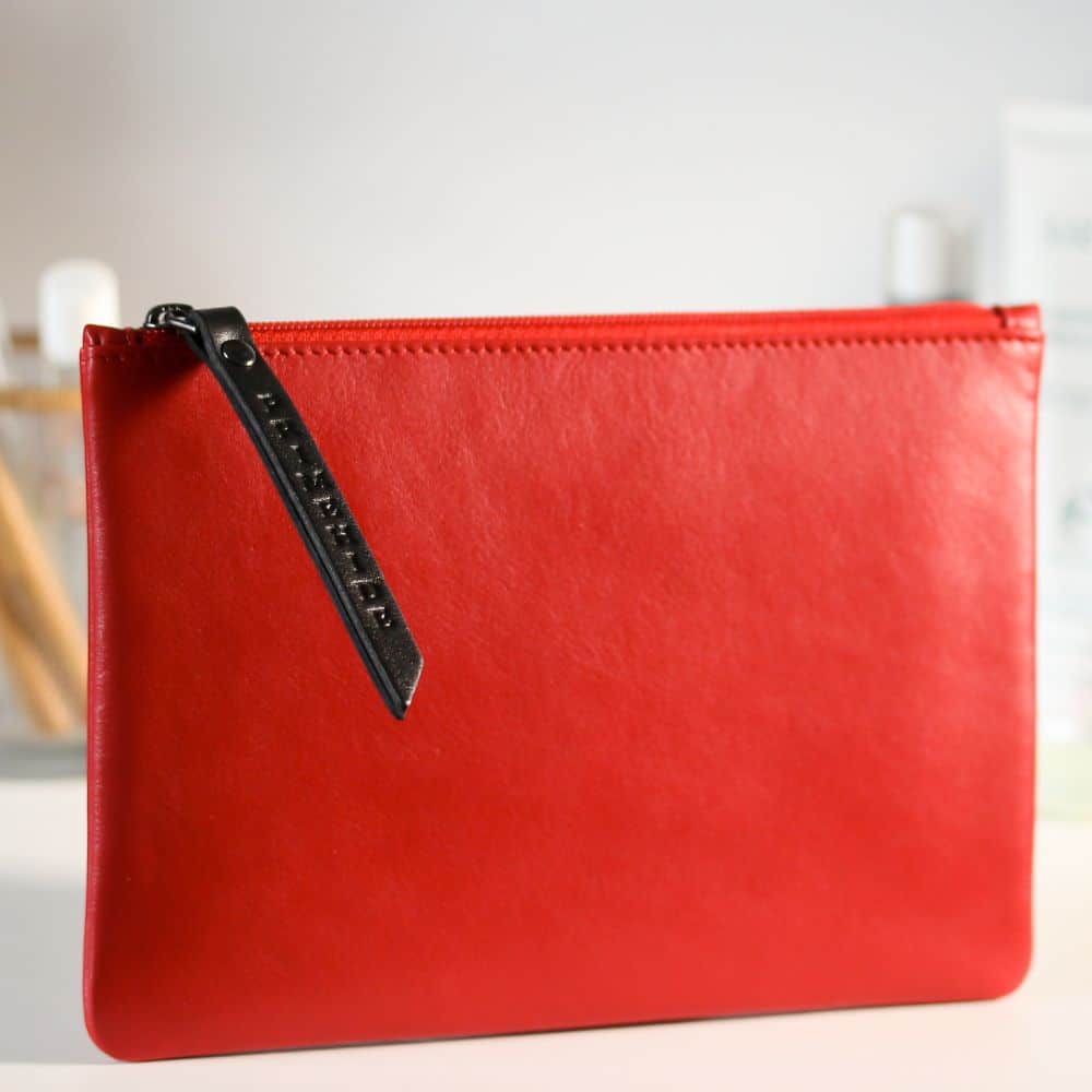 PRIMEHIDE Leather Zip Pouch Red 702 - 703