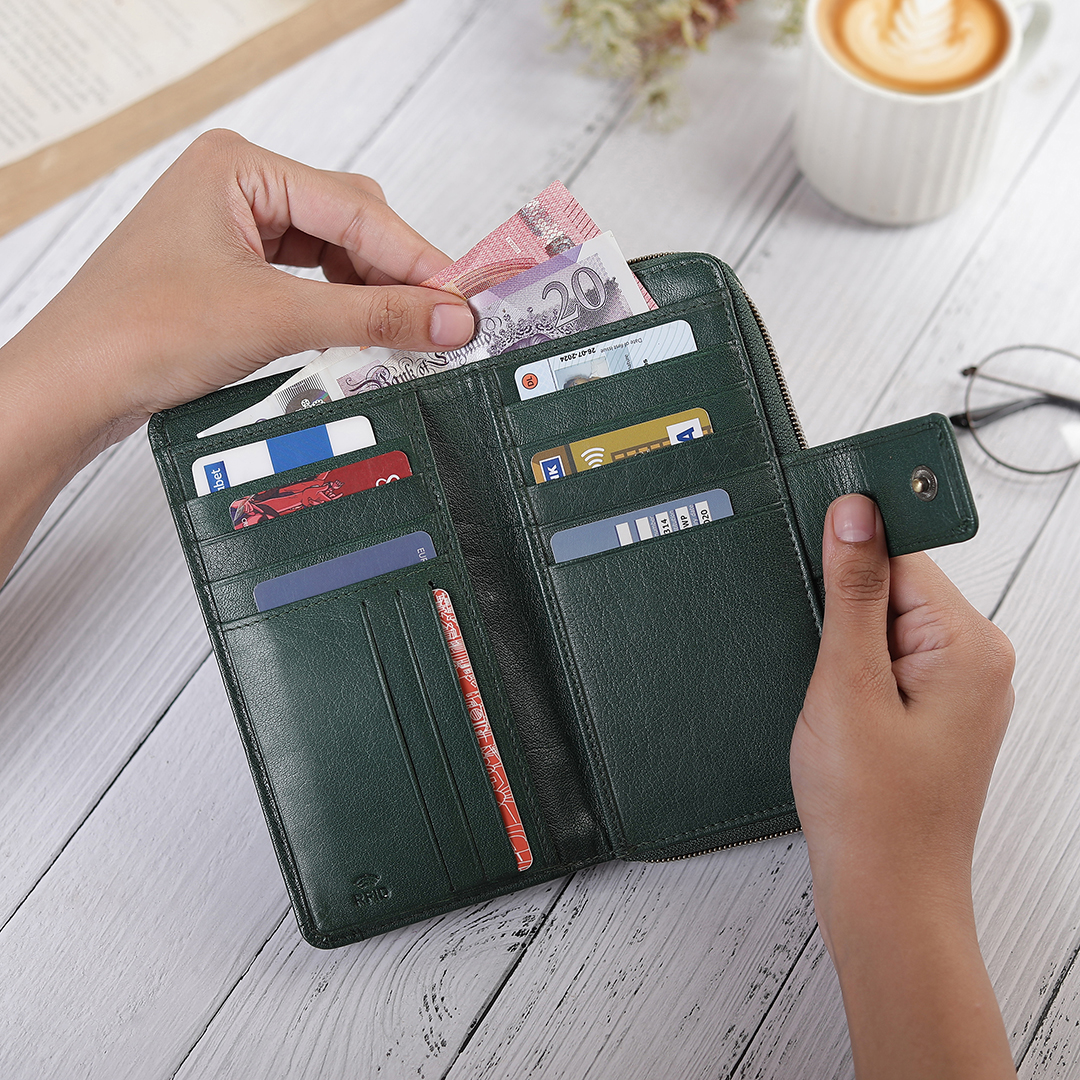 Green Velura Large Zip Around Purse 21951 -2