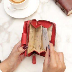 Red Medium Zip Around Tri Fold Purse 21952-4 Genuine Leather purse designed for women with a Zipped Coin Section for added convenience.