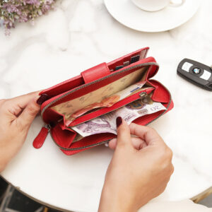 Red Velura Large Zip Around Purse 21951 -2