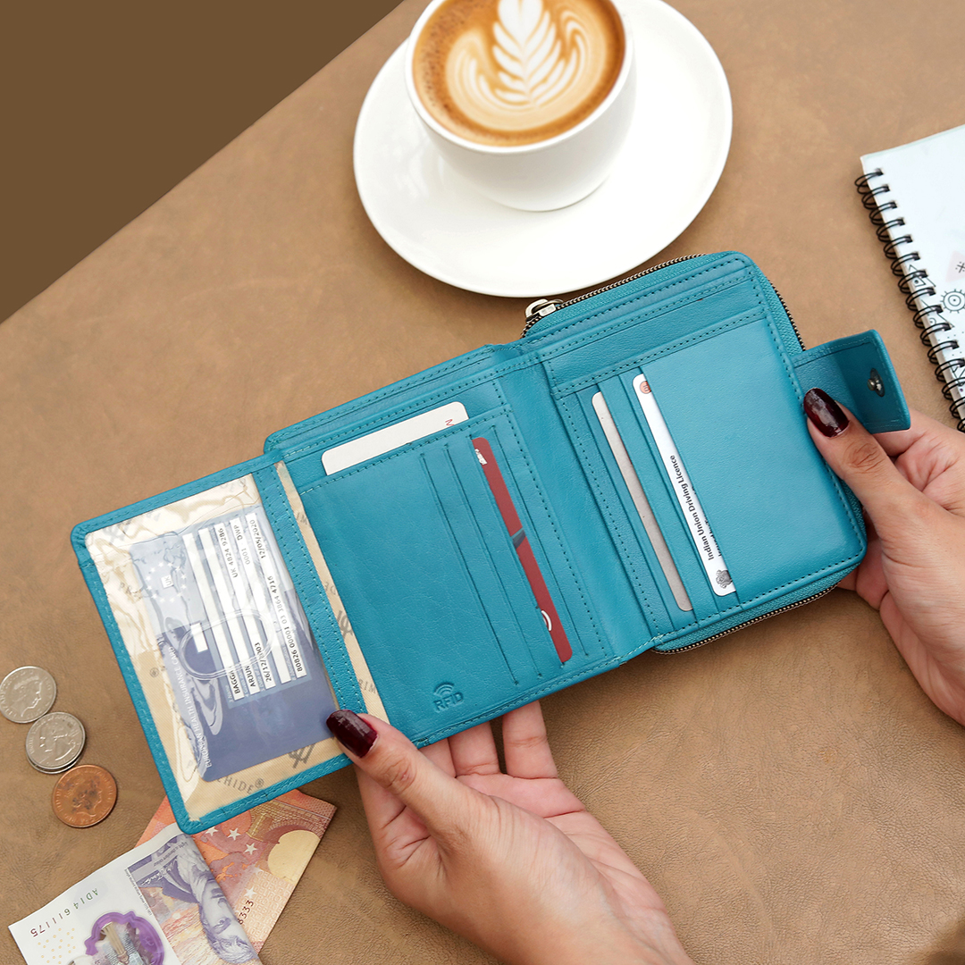 Turquoise Medium Zip Around Tri Fold Purse 21952-2