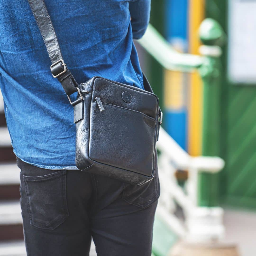 Black leather man bag