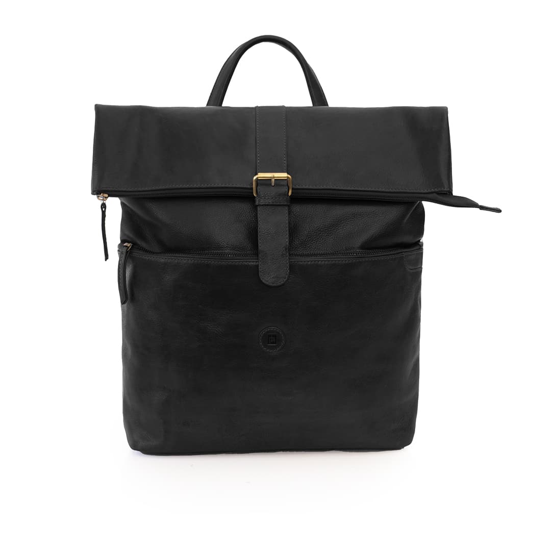 Orion Black Rolltop Rucksack 2001BLK -09 Black leather roll top backpack