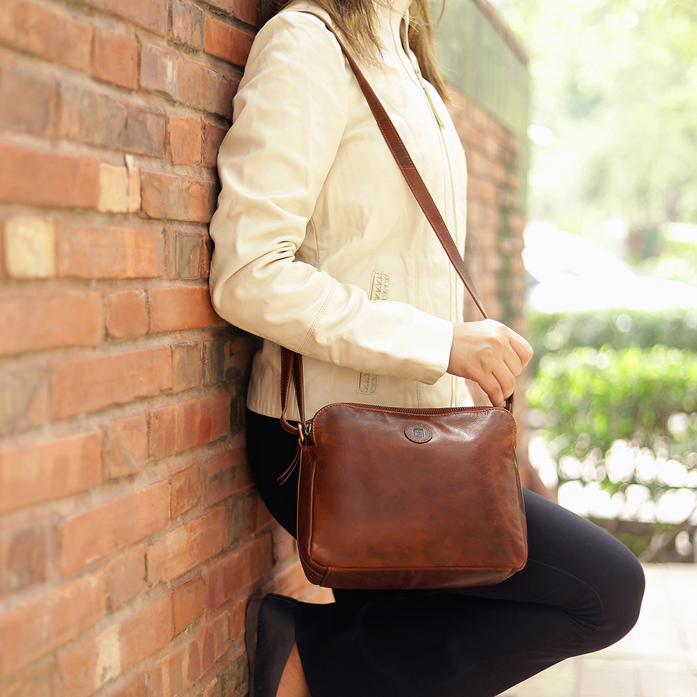 Orion Leather Handbag Double Zipper