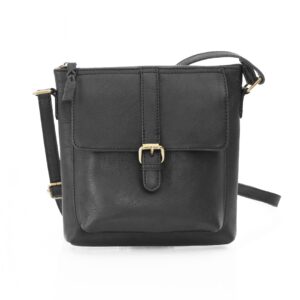 PRIMEHIDE Rica Crossbody Bag 1567BLK-6 A sleek black leather crossbody bag featuring a modern design, perfect for women on-the-go