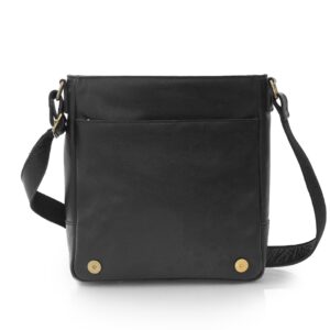 black leather messenger bag with hidden front pocket