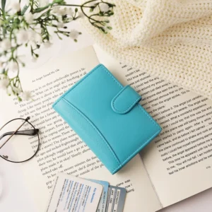 Turquoise Compact Leather Credit Card Holder 5