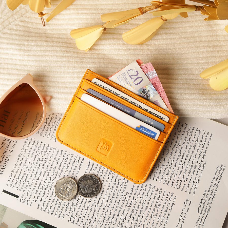 Yellow Personalised Leather Card Holder with RFID 04