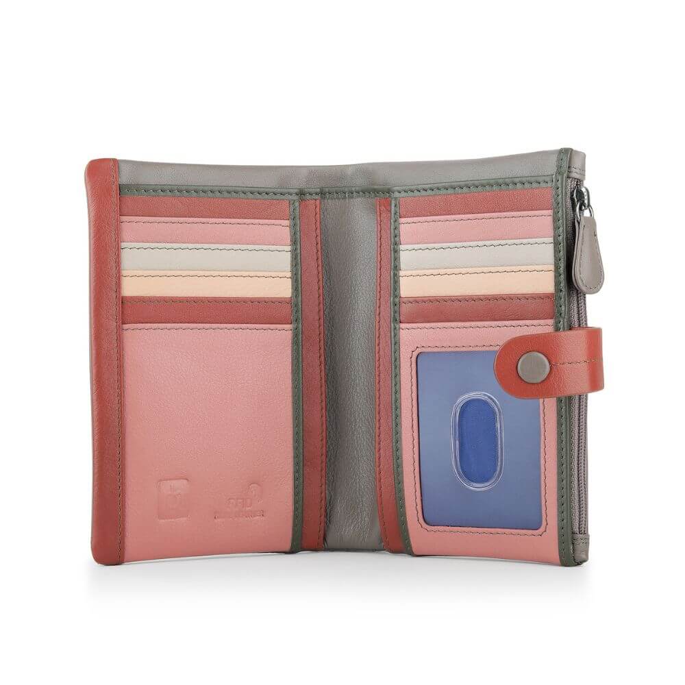 Capri Multi coloured medium bi fold purse - 6800 Taupe open